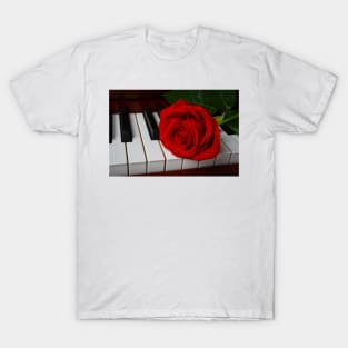 Wonderful Red Rose On Piano Keys T-Shirt